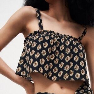 Zara boho print ruffle gauze crop top medium